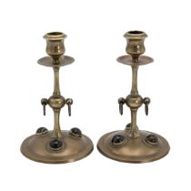 Howell James & Co of London - pair of late 19th Century Arts and Crafts candlesticks with agate "...