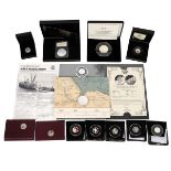 Silver commemorative coins including Harrington & Byrne 2016 Lion of England two-ounce silver coi...