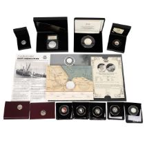 Silver commemorative coins including Harrington & Byrne 2016 Lion of England two-ounce silver coi...