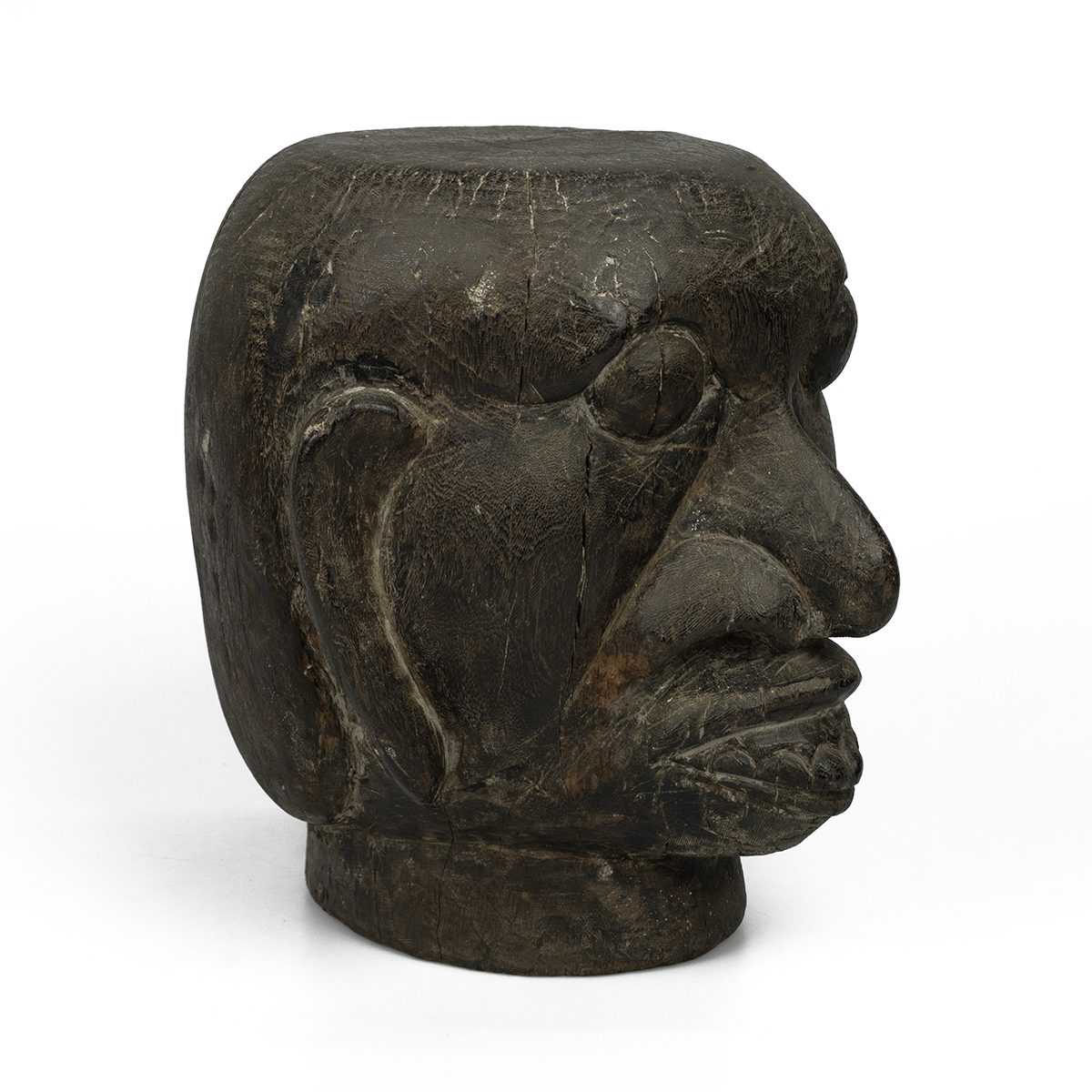 A 20th-century solid carved wooden tribal ancestor head, 25cm high, 23cm wide. - Image 2 of 3