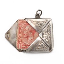 Chester hallmark  (possibly 1921, A E Jones) sterling silver stamp case fob, engraved with acanth...