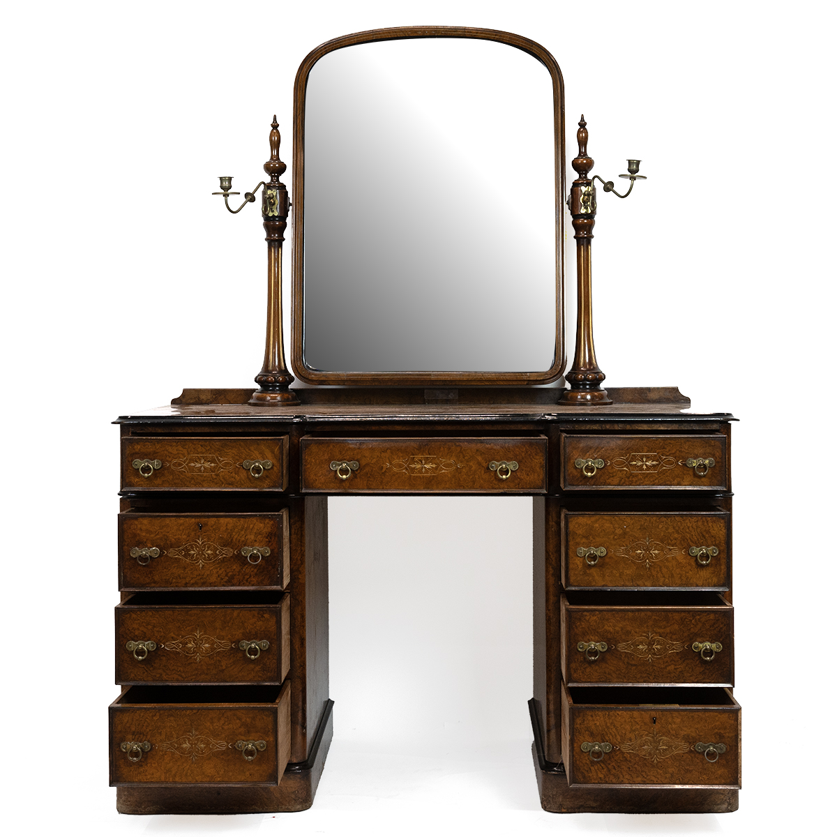 Mid 19th Century Gothic Revival dressing table in burr walnut of kneehole pedestal form, with swi... - Image 2 of 3