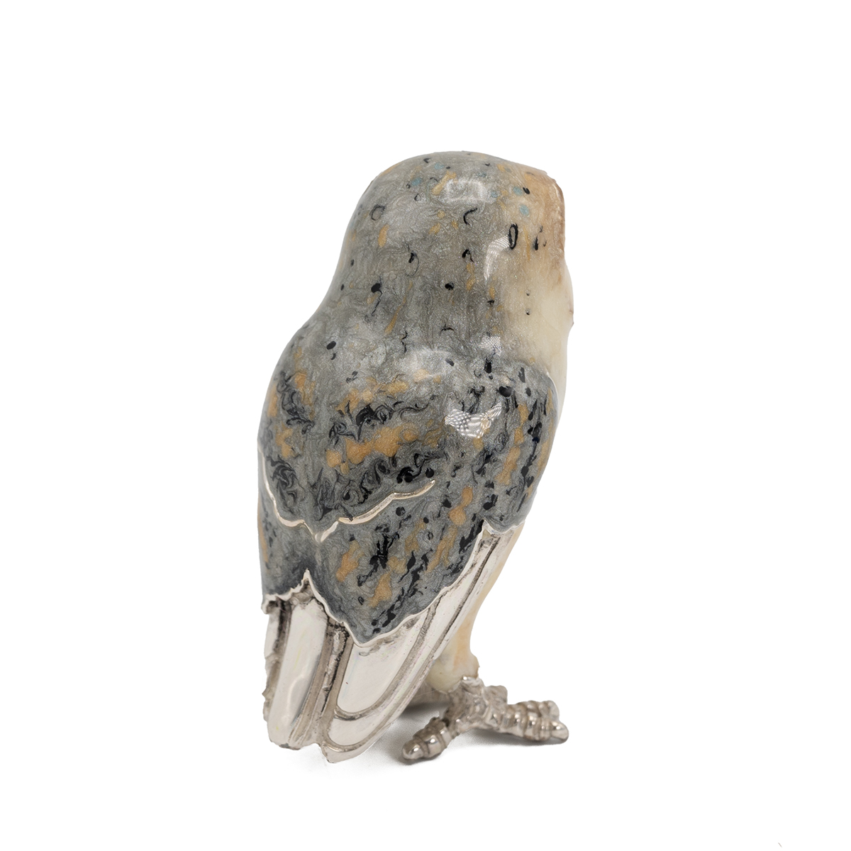 Saturno sterling silver and enamel Barn Owl. Hallmark to underside of tail. H 5.5cm. - Bild 2 aus 2