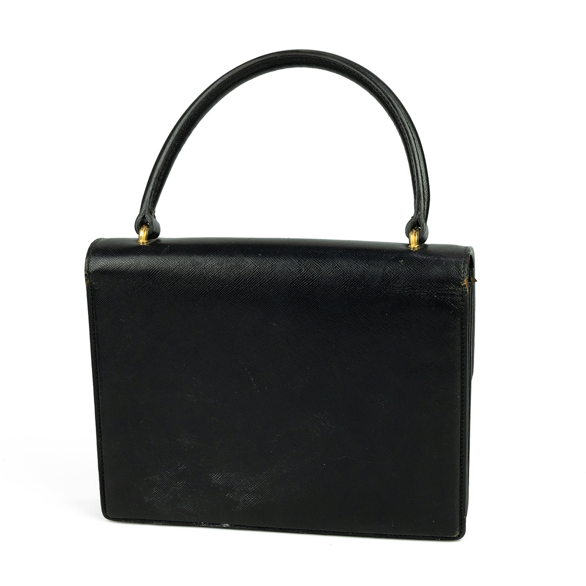 Circa 1980s vintage Gucci black leather handbag, with gold-tone hardware, single handle, leather ... - Image 5 of 9