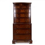 Mid 20th Century smaller size bow fronted mahogany Georgian Revival chest on chest with two short...
