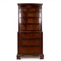 Mid 20th Century smaller size bow fronted mahogany Georgian Revival chest on chest with two short...