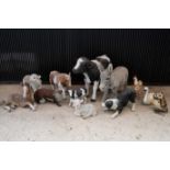 Group of painted resin farm animals to include donkey, horse, cow, lamb, dog and fox. Also 3x pai...