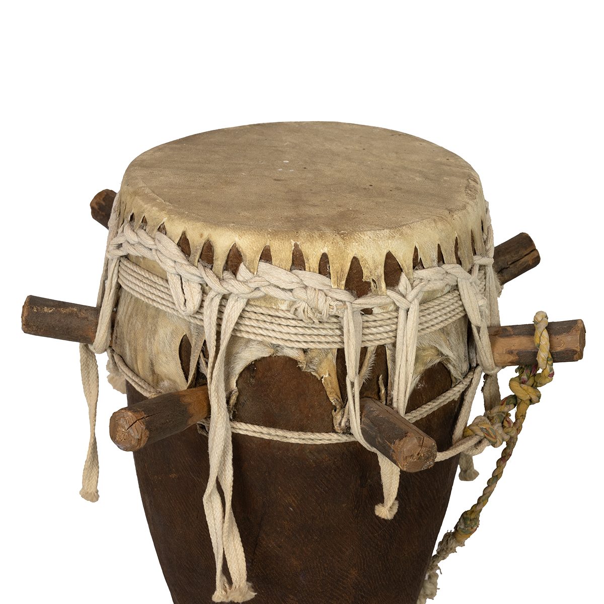 Traditional African hardwood drum (H 52cm) and a hardwood mortar for pound grain or roots (H 41cm... - Image 2 of 3