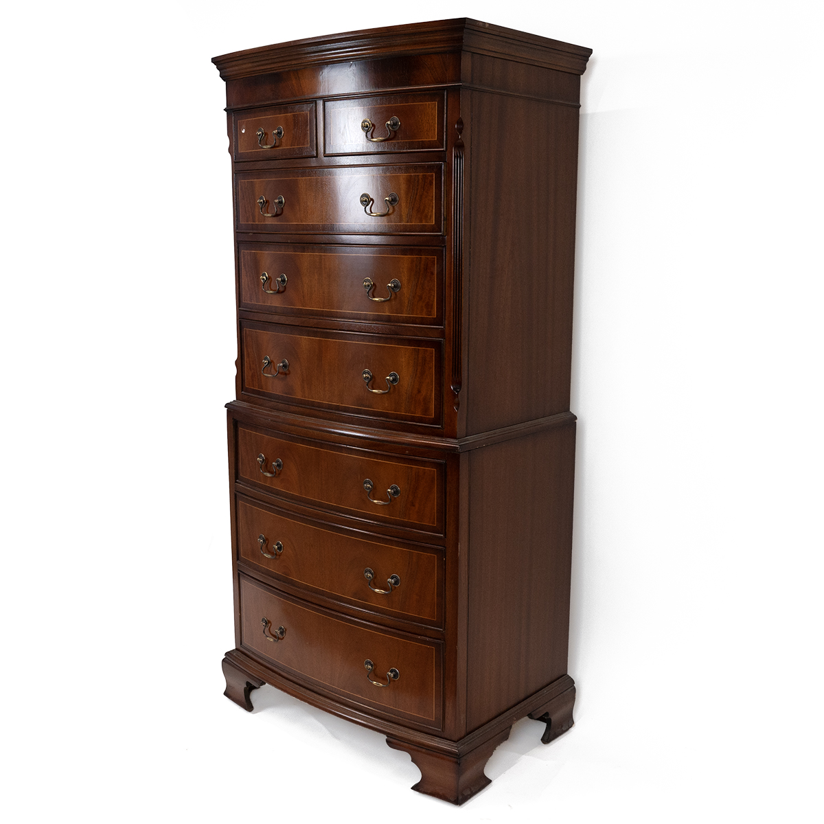 Mid 20th Century smaller size bow fronted mahogany Georgian Revival chest on chest with two short... - Image 3 of 3