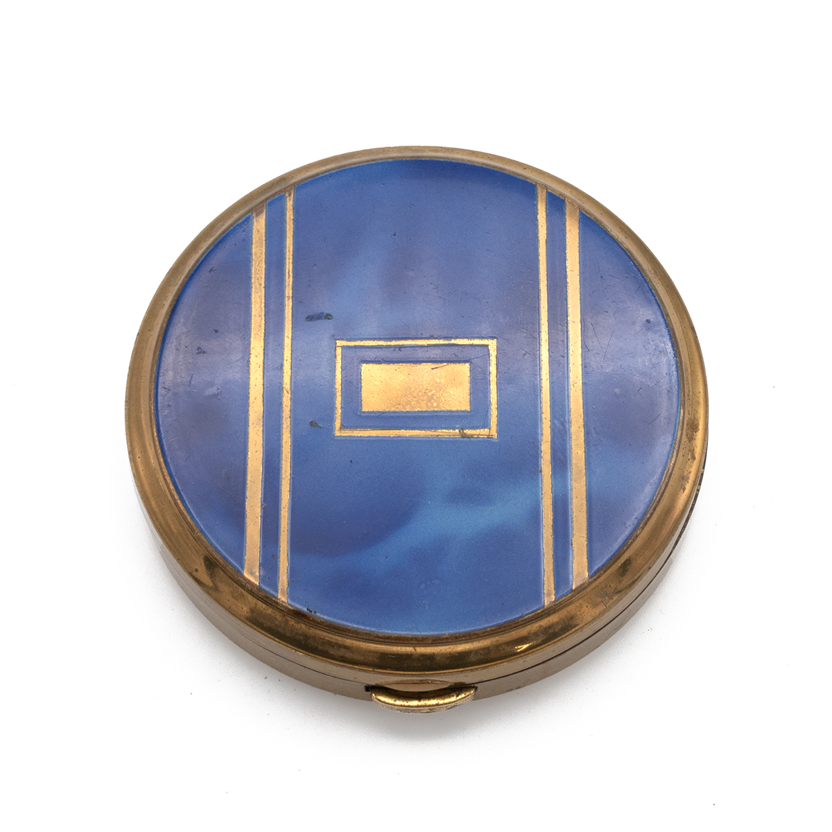 1950s musical compact, made by Swiss company Reuge Sainte-Croix, with gilt metal case and blue en...