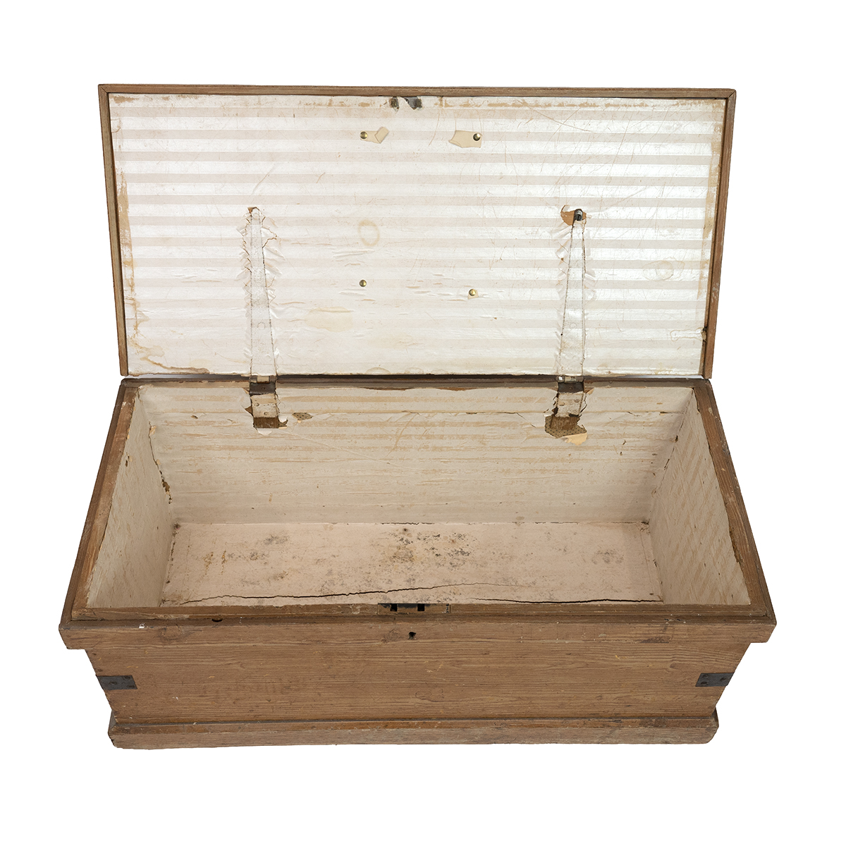 Victorian pine blanket box with painted wood grain finish. Iron handles to side, opens to single ... - Image 3 of 4