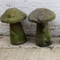 Antique weathered Staddle Stones (2). Each D 50cm, H 71cm.