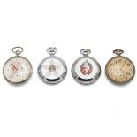 Collection of four vintage Russian nickel keyless tram drivers' pocketwatches.