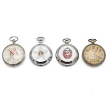 Collection of four vintage Russian nickel keyless tram drivers' pocketwatches.