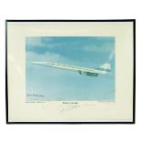 Concorde Interest. 1970s framed and autographed photographic print of a Concorde test plane G-BSS...