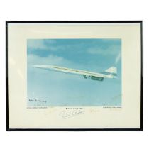 Concorde Interest. 1970s framed and autographed photographic print of a Concorde test plane G-BSS...