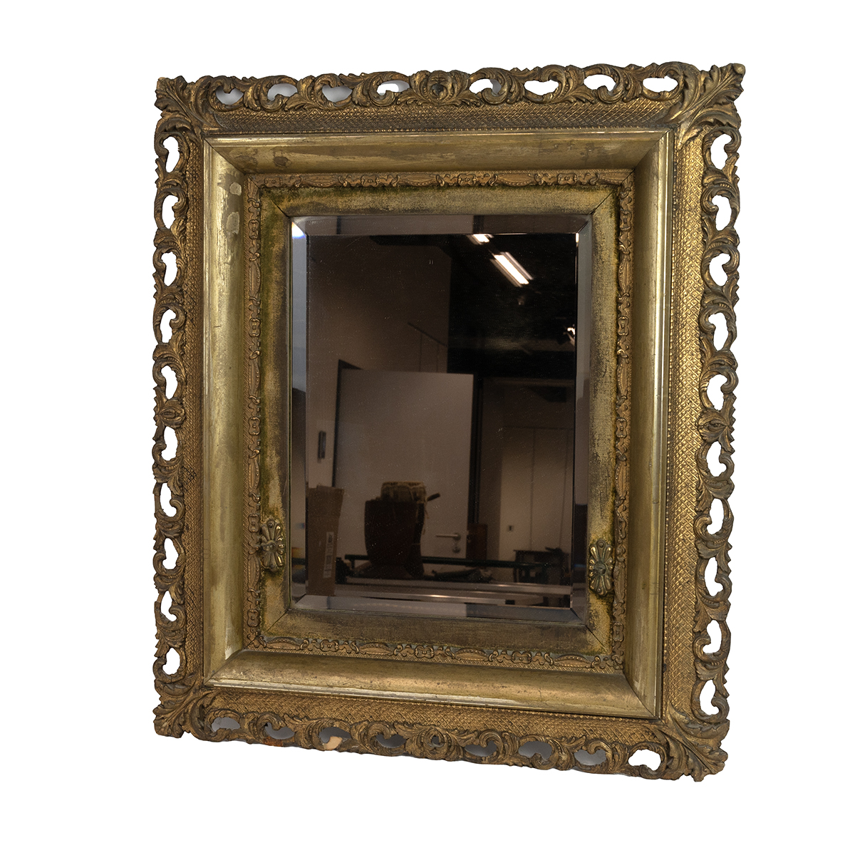 A 19th-century gilt-framed mirror with a pierced border and bevelled mirror plate, 74cm x 63cm. - Image 2 of 3