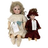 Two German Armand Marsaille bisque head dolls with composite bodies c1900.  Largest H 24 inches w...