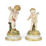 Meissen - two 19th century cupids, one piercing a heart with an arrow (broken) (20cm) and the oth...