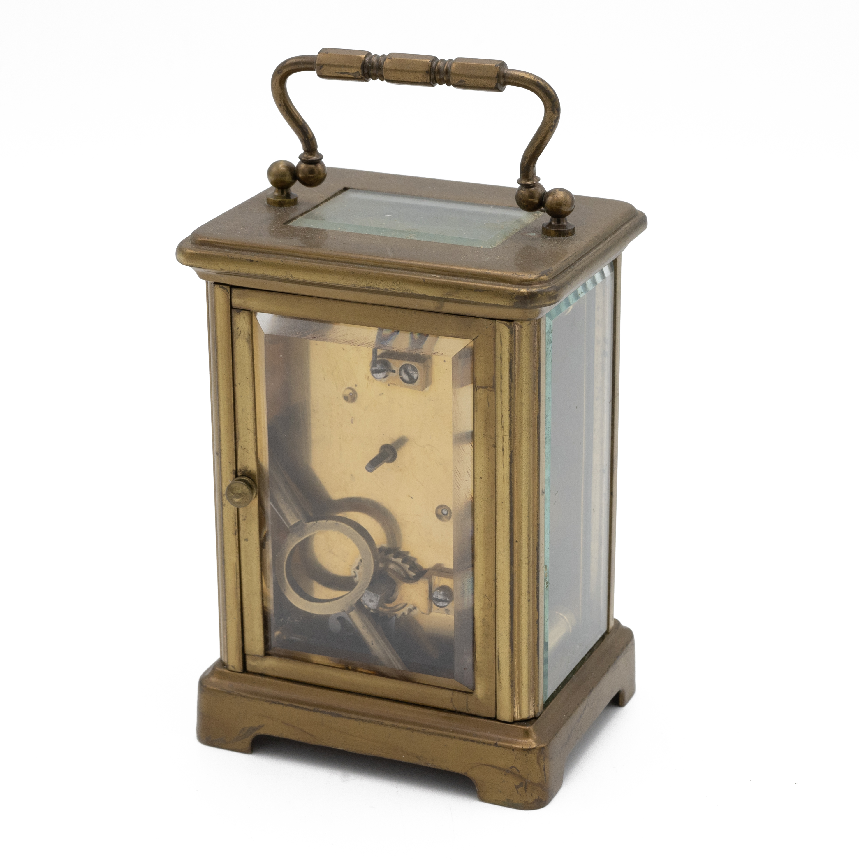 Late 19th or early 20th Century brass cased carriage clock of typical form with five glass panels... - Image 3 of 4