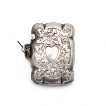 Bright cut silver vesta case, with gilt interior, chased with vine leaves and a heart, Birmingham...
