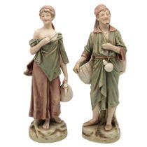 Royal Dux - pair of figurines, the male (model number 1815, height 33cm) carrying a basket and wa...