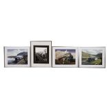 Group of vintage Railway theme prints and photographs in matching aluminium frames. Includes imag...