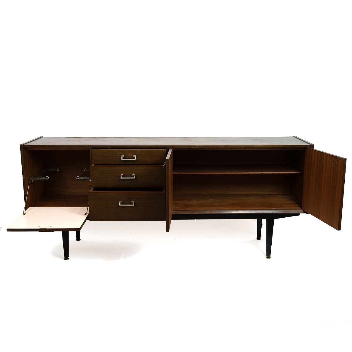 Mid Century Nathan sideboard in teak comprising drinks cabinet with drop down door, three drawers... - Image 3 of 3