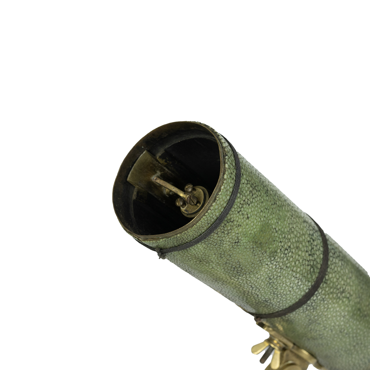 19th Century brass reflecting telescope on tripod stand with shagreen sleeve. In original fitted ... - Image 5 of 5