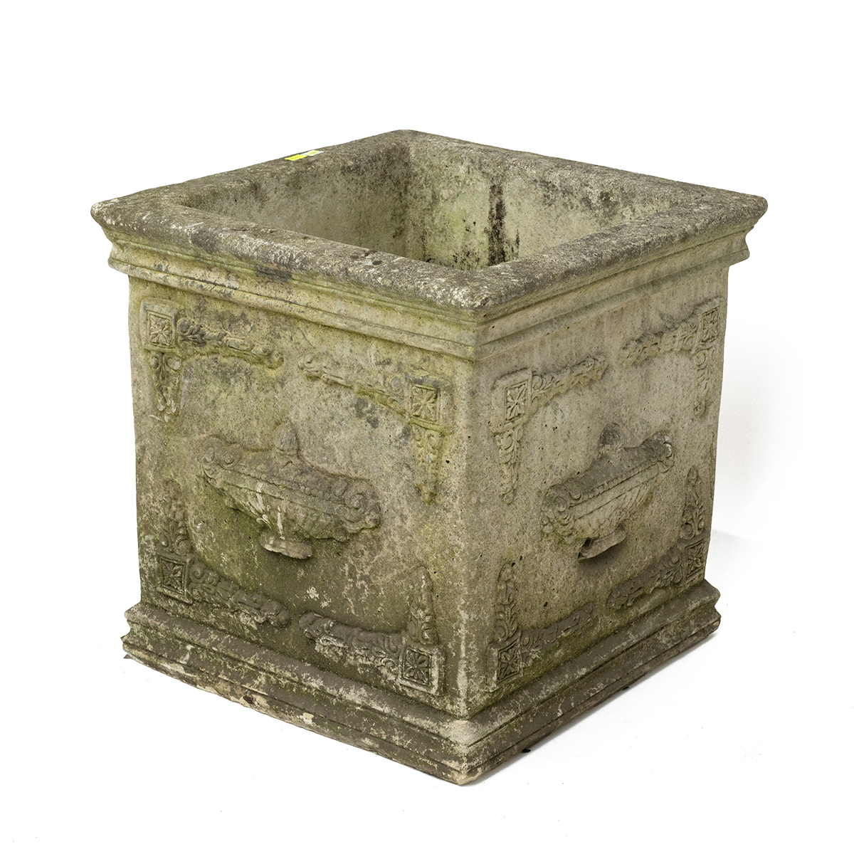 Reconstituted stone, square form antique style garden planter. H 40cm, W 41cm. - Image 3 of 3