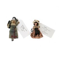 19th Century doll's house dolls (2). 1 x French 4 inch china body; 1 x 6 inch Porcelain head with...
