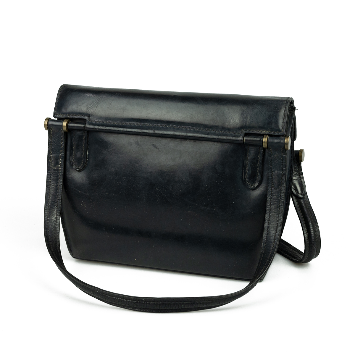 Circa 1980s vintage Gucci black leather handbag, with gold-tone hardware, single handle, leather ... - Image 9 of 9