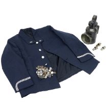 Vintage British Rail jacket style PN626, together with an LMS marked railway lamp, 3x guards whis...