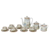 Japanese Egg Shell porcelain coffee set comprising six cups, six saucers, lidded sugar bowl, lidd...