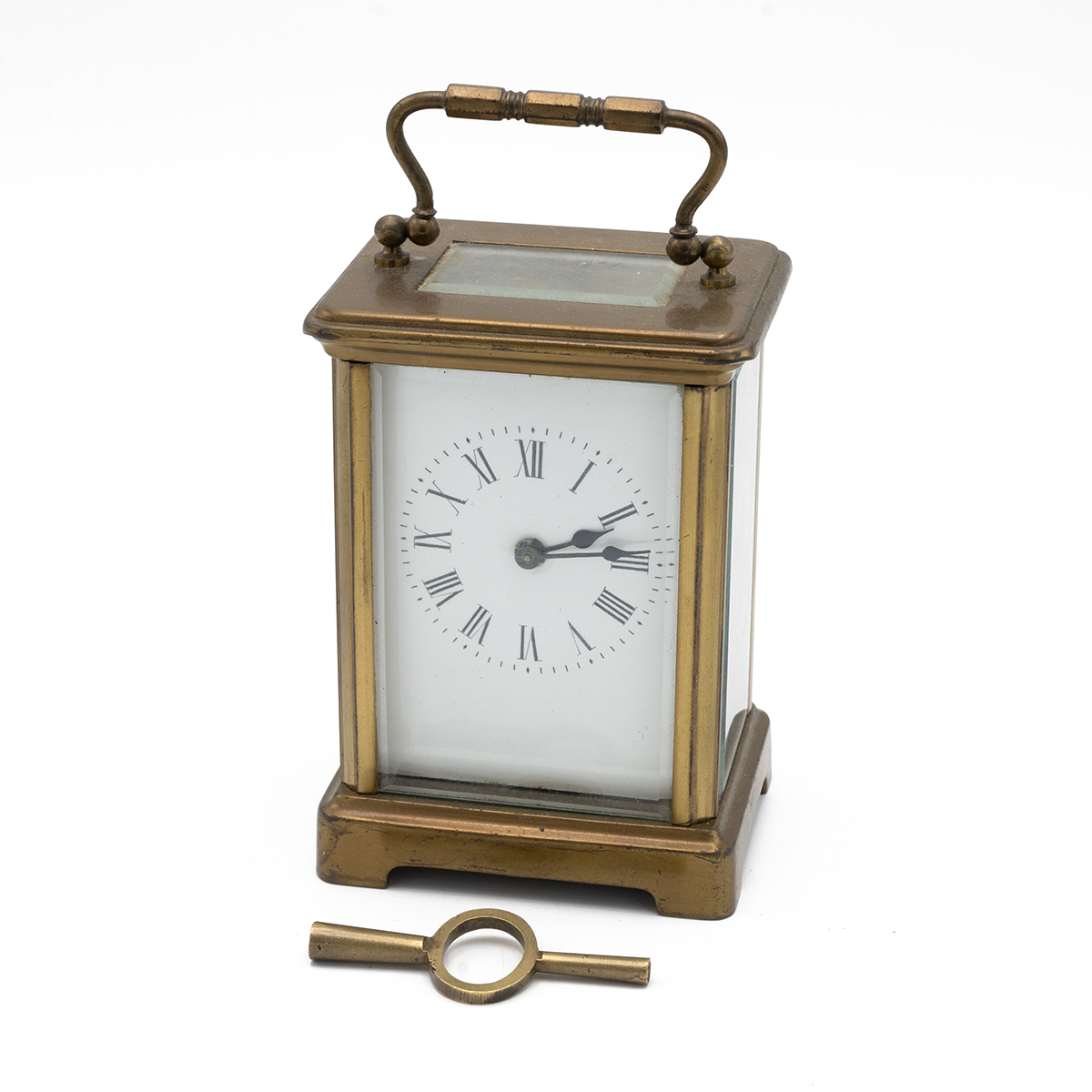 Late 19th or early 20th Century brass cased carriage clock of typical form with five glass panels...