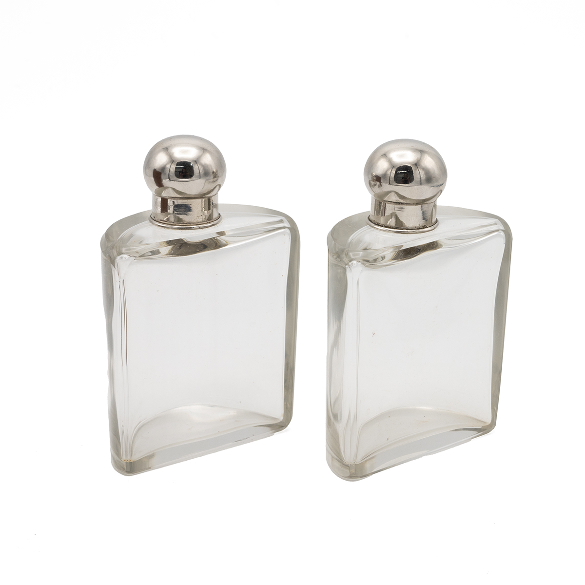 Pair of early 20th century travelling spirit flasks, of semi-circular form with chromed tops, con... - Image 4 of 5