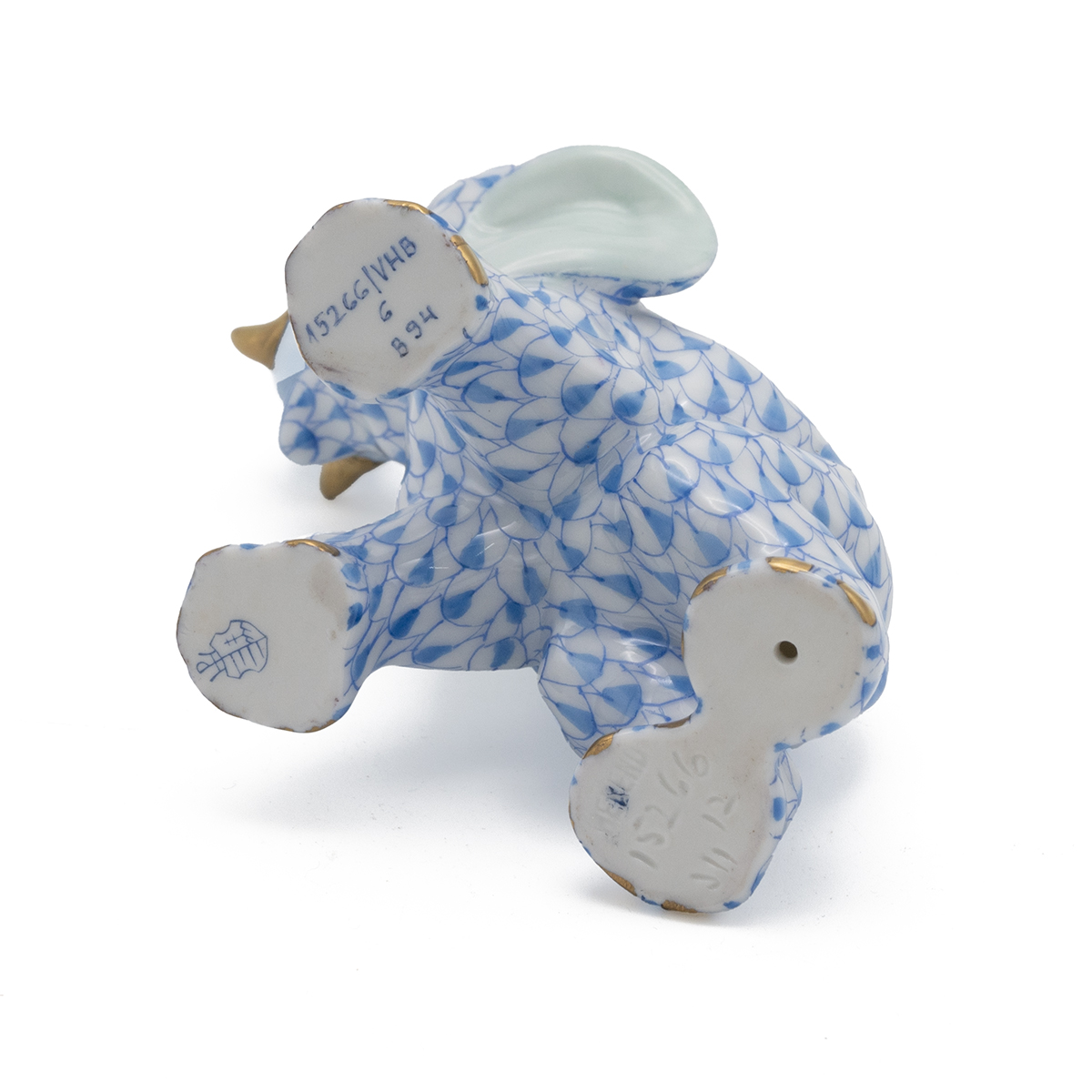 Herend VHB (Vieux Herend Blue) Fishnet Roaring Elephant model 15266, height 9cm. - Image 3 of 3