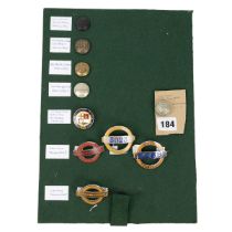 Group of London railway badges and buttons including Metropolitan 35 year service badge. London e...