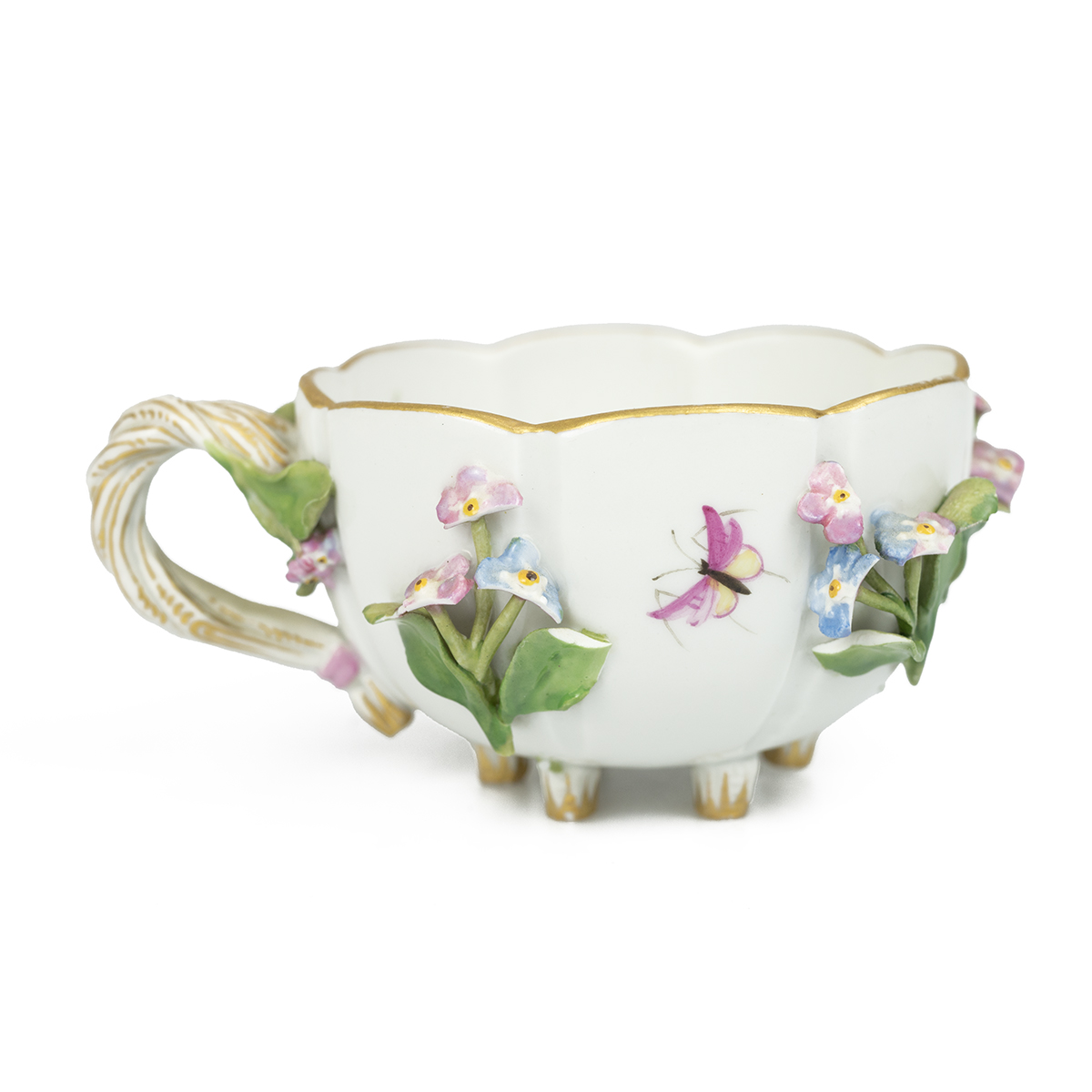 A 19th Century "Flowers and Bugs" tea cup and saucer encrusted with flowers, bearing the Meissen ... - Image 4 of 4