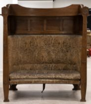 George Montague Ellwood (1875-1955) Arts & Crafts settle for J.S. Henry (attributed) c1900. Oak f...