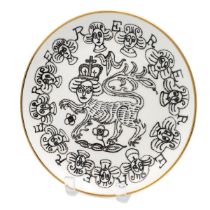 After Sir Grayson Perry RA (b.1960) 'Lion Queen', 2022 a glazed fine china plate depicting the Qu...