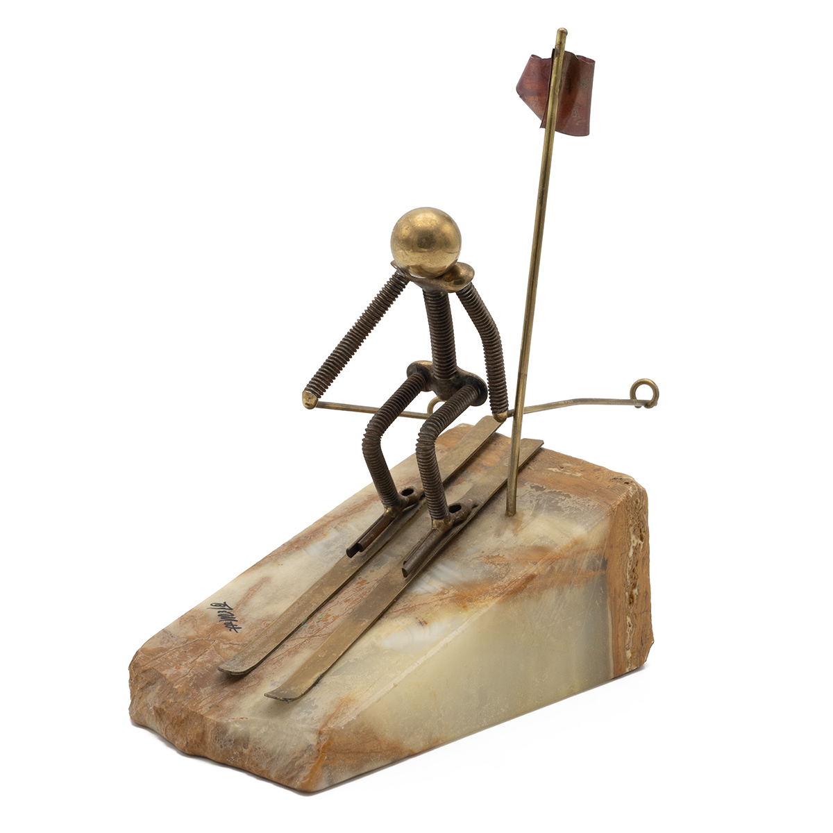 John DeMott - "The Skier" 1970's sculpture in brass on a honey quartz base depicting a slalom ski... - Bild 2 aus 4