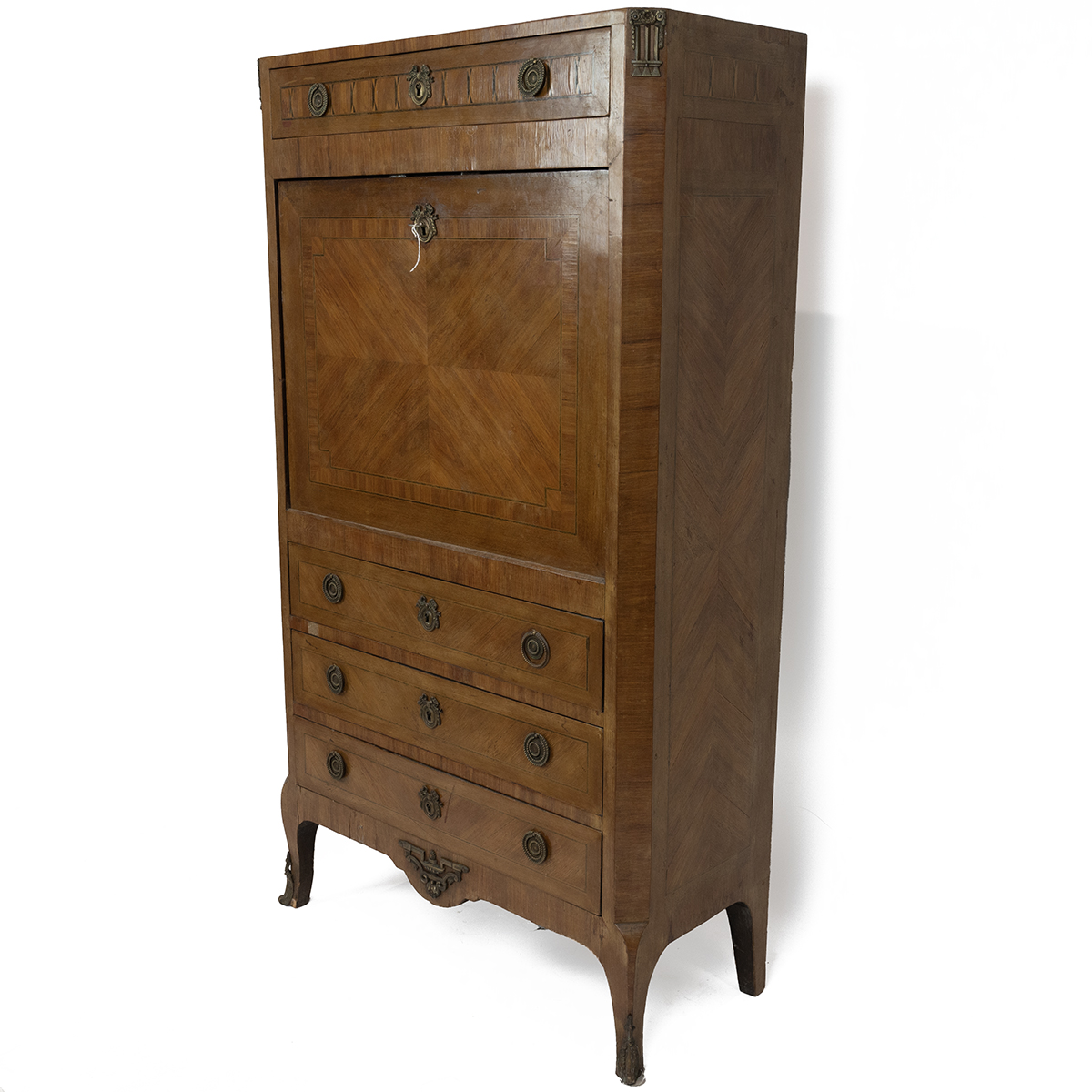 Mid 19th Century French walnut secretaire with parquetry and gilt metal detailing and black marbl... - Image 2 of 6