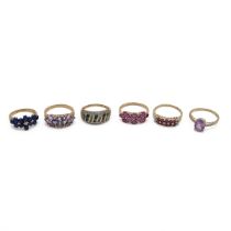 Various modern 9ct gold, gem set rings, various sizes and makers, 4.93g.