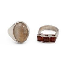 Kultaseppa Salovaara, silver and red agate set ring, circa 1970s, Finland, finger size J, and a s...