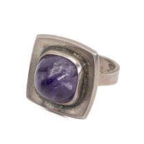 Brodrene Bjerring - a Danish mid-century amethyst set silver ring, circa 1970, finger size K 1/2.