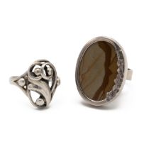 Niels Erik From, Danish silver mid-century agate set, circa 1980, finger size, L, along with silv...