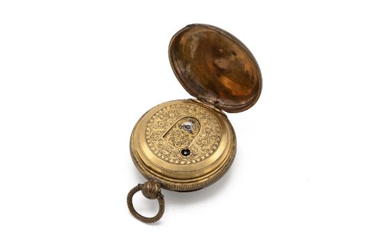 Louisa Moore, mid 19th Century gilt brass pocket watch. Engraved movement cover, 43mm case, engin... - Image 4 of 5