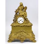 Vergoldete Bronze - Pendule, Frankreich 1. H. 19. Jh., frontseitig reich ornamentierter Sockel,