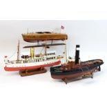 2 Schiffsmodelle u. ein Modell eines Motorbootes, 2. H. 20. Jh., Modell des Dampfschiffes "
